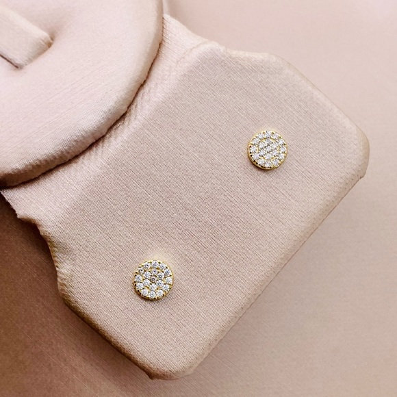 EUC Gold Plated CZ Disc Stud Earrings - Picture 3 of 15